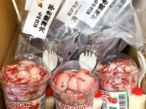 【冬ギフト】冷凍焼き芋（5本）&削り苺紅ほっぺ（3カップ）