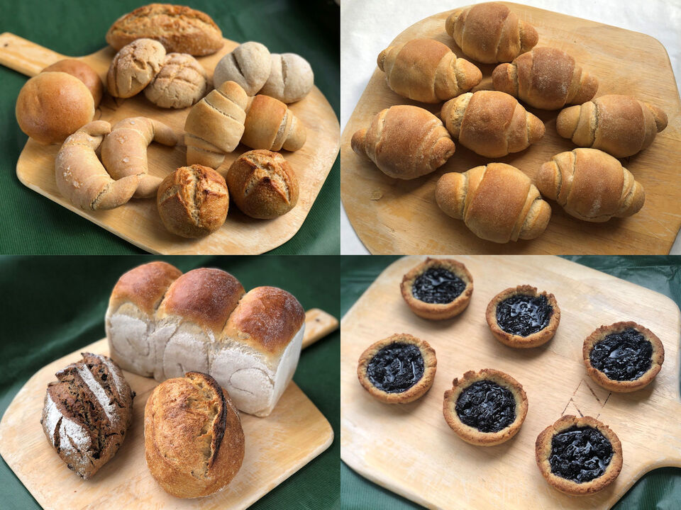 【超貴重な有機JAS認証パン】パンセット④+⑥+パンBOX＋Sweets⑬：麦の栽培から一貫生産　自然栽培小麦のみ使用したパンセット+ブルーベリータルト